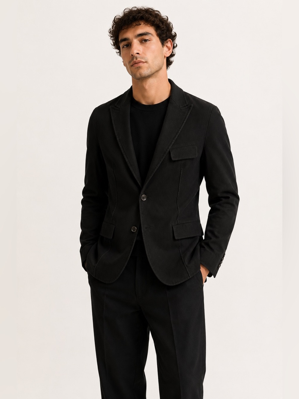 John Varvatos Corduroy Blazer Black Bamboo Cotton 44R